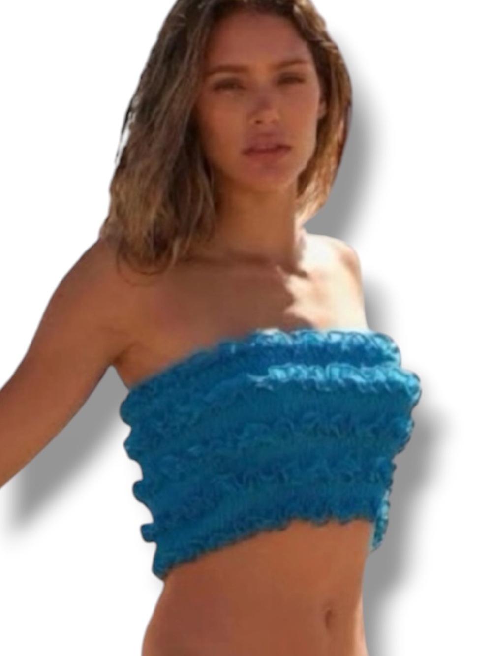 Island Planet Miami Beach Smocked Tube Top Rayon OS Turquoise Y2K Strapless 🍭